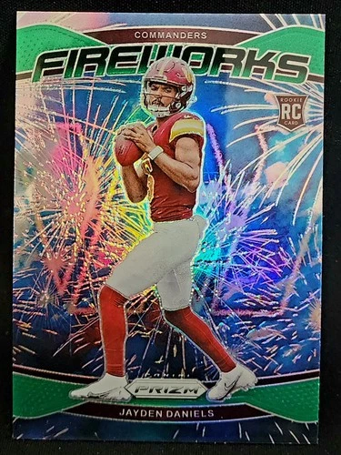 2024 Panini Prizm - Fireworks Jayden Daniels #24 Green Prizm (RC)