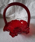Fenton Red Glass Basket Cabbage Rose Pattern