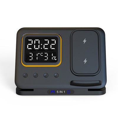 15W Wireless Charging Stand with LED Alarm Clock and Fast Charging Dock