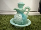 Vintage Avon Mini Pitcher & Bowl Set 1976 Jadeite Green Swirl Milk Glass
