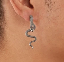 Stainless Steel Snake Earrings Green Cubic Zirconia Eyes