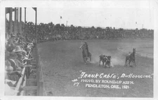 1921 Pendleton Oregon Cowboy rodeo Bull Dogging  Cable RPPC Postcard 25-11908