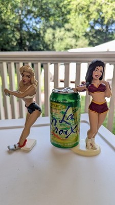 Bottoms Up Demars Ganz Sexy Brunette Blond Red Cheerleader Beer Soda Can Holder