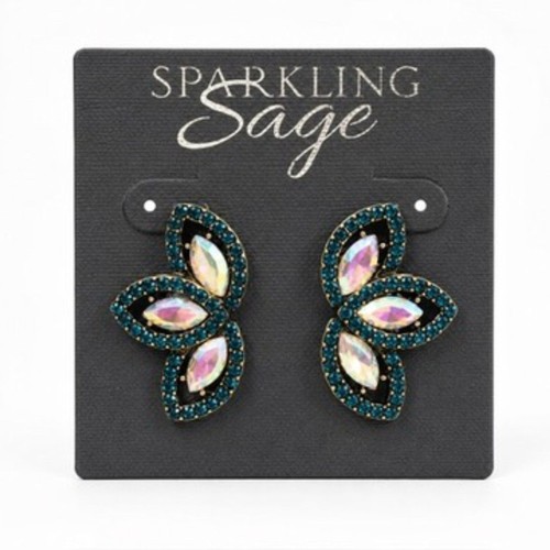 Sparkling Sage Blue AB Crystal Statement Earrings Marquise Rhinestone Glam