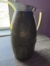 Vintage Thermos Brand Vacuum Jug Model 1542 Hot Cold Carafe Cup Wood Grain USA