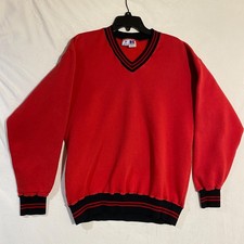 Y2K Russell Athletic Scarlet Sweatshirt Mens XL Red Fleece V-Neck USA Made