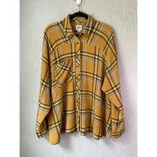 BDG Urban Outfitters Plaid Button Down Long Sleeve Top - Mustard Yellow Medium