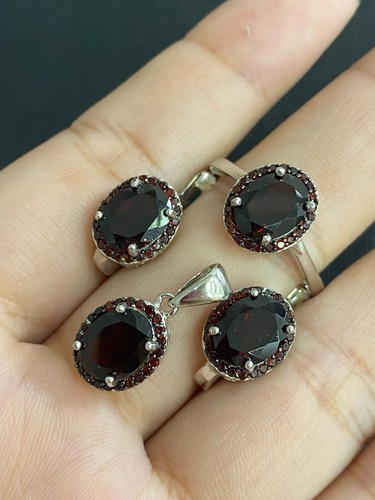 NATURAL GARNET 6X8 GARNET DIAMOND CUT STERLING SILVER 925 RING EARRING PENDENTS - 第 2/14 張圖片