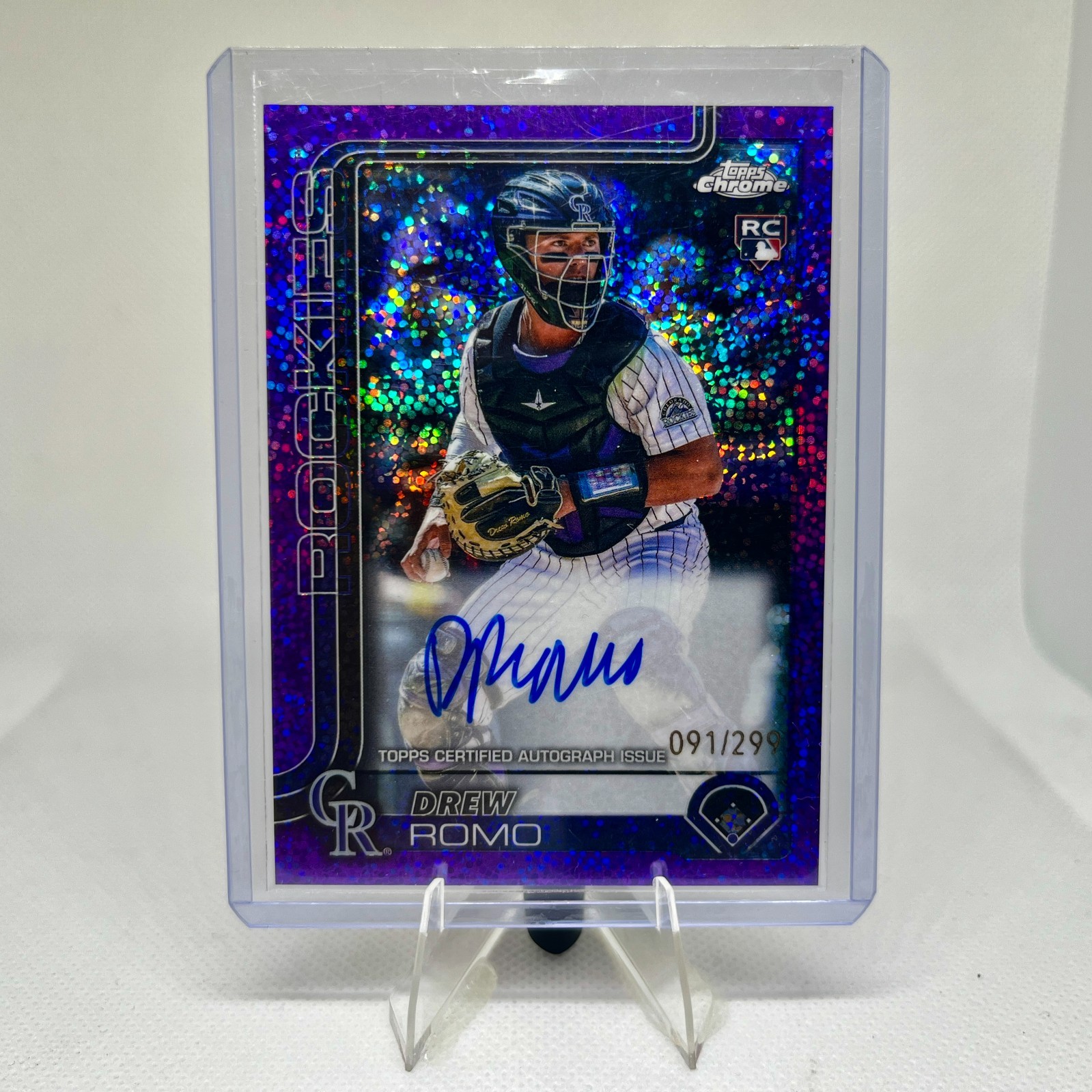 2025 Topps Chrome Drew Romo Auto RC #RA-DRR Purple Speckle Refractor /299 Rookie