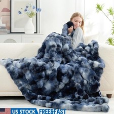 Bubble Shape Faux Fur Throw Blanket Ultra Soft Cozy Microfleece High Low Design