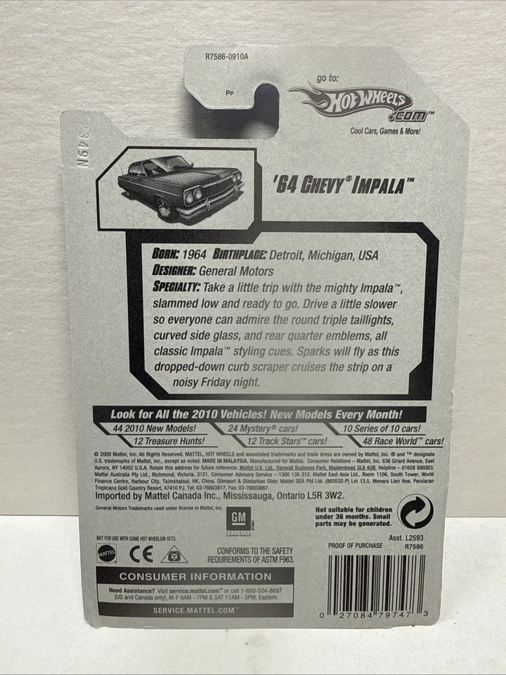 Chevy Impala 2010 Hot Wheels #161/240 '64 versión azul nuevo en paquete Lowrider  Foto 3 de 3