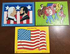 Vintage 1988 Wood Puzzle Patriotic Flag Parade Judy Instructo Puzzle, Lot of 3