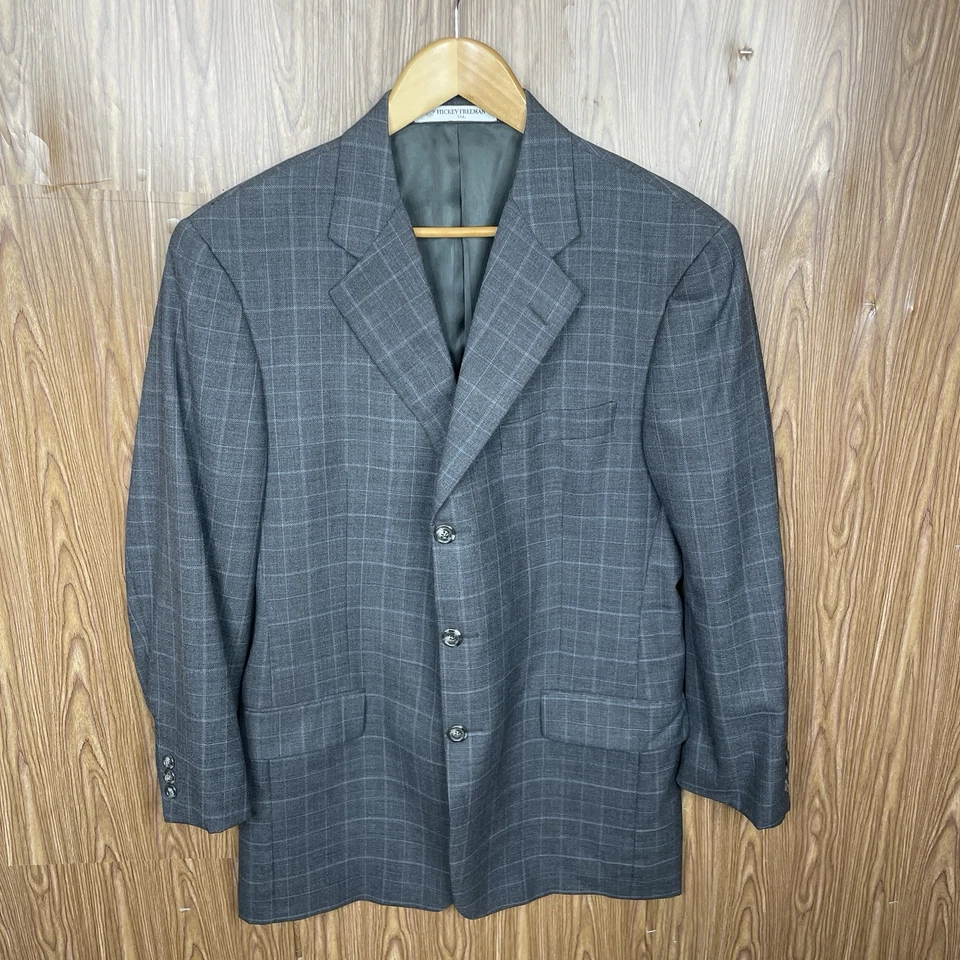 Abrigo deportivo Hickey Freeman para hombre 38R gris multicolor a cuadros 100 % lana hecho en EE. UU. Foto 2 de 4