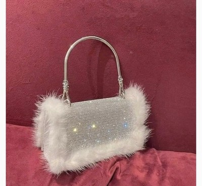 Diva Silver and White Fur Shoulder Bag