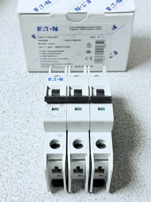 NEW Eaton FAZ-C15/3-RT Circuit Breaker 3 Pole 15A 480Y/277VAC Din Rail C Curve