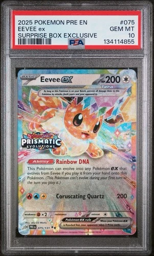 Eevee ex 75/131 Stamped Prismatic Evolutions Surprise Box Exclusive PSA 10