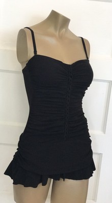 Profile By Gottex Sz 6 lace up shirred strapless 1-piece Skirted MOTO BLACK