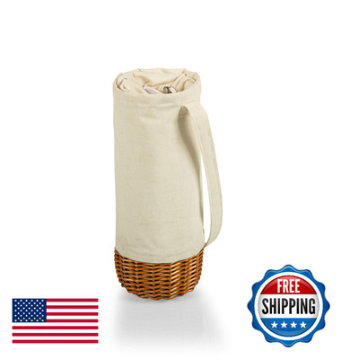 Picnic Time Malbec Insulated Canvas And Willow Wine Bottle Basket Fully