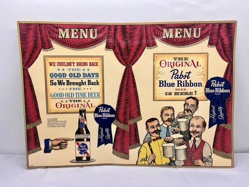 Vintage Pabst Blue Ribbon Menu Sign 16x11 Cardboard Beer Advertising PBR