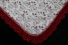 Receiving Blanket Hand Crochet Edge New Baby Shower Gift Girl Boy CATS RED BOWS 