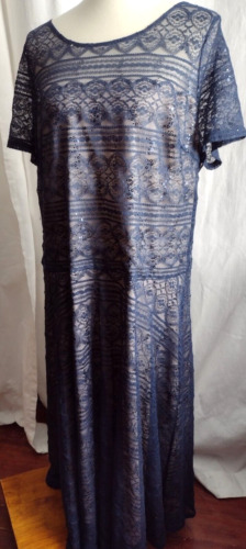 Chaya Dress Womens Size 18 Dark Blue Lace Overlay 