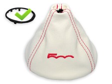 SCHALTMANSCHETTE FIAT 500 SCHALTSACK LEDER ELFENBEIN STICKEREI 500 ROT + RAHMEN