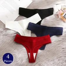 4pcs Womens Panties Fashion Striped Thongs Soft Cotton Underwear