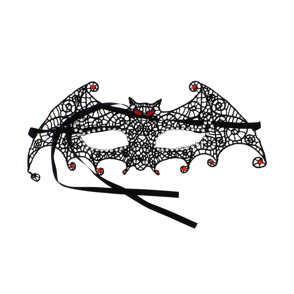 Zac's Alter Ego Black Lace Bat Mask with Crystal Stone Eyelets & Red Jewels - Image 2 of 2