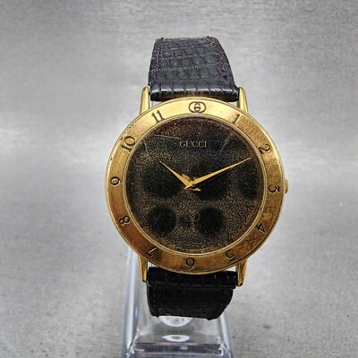 稼動 GUCCI 3000M Vintage ゴールド クォーツ 腕時計 Vintage GUCCI Men's Watch 3000 M Gold Dial New Leather Strap