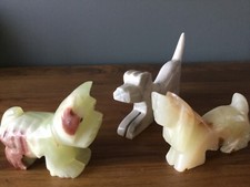 3 VINTAGE Onyx Stone Carved Dogs Figurine Sculpture Decorative Ornaments 1960s