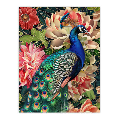Pfau Vogel mit Blumenmuster Stilisiertes Design Wandbild Poster Druck