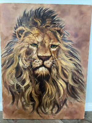 Lion Painting Canvas Wildlife Wild Game Animal King Aslan 24 x 18  Acrylic Oil