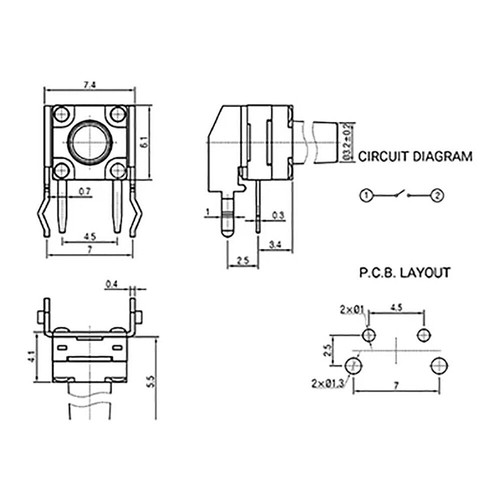 Interruttore a pulsante tattile momentaneo angolo retto 4,3 - 9 mm 6x6 mm SPST impermeabile - Foto 3 di 5