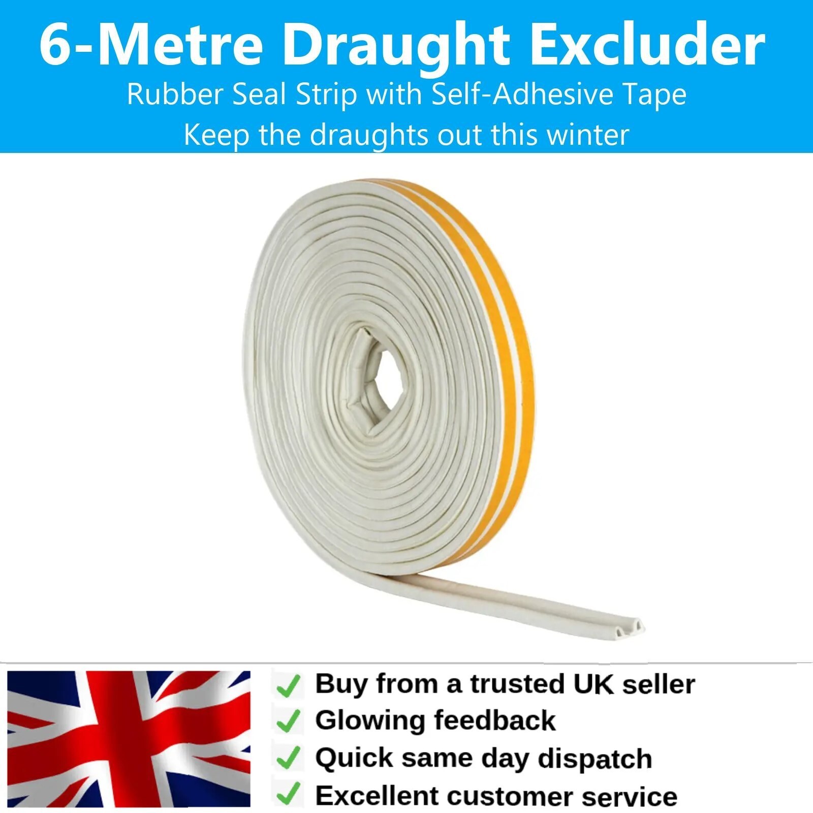Durable 6M draught excluder rubber seal for noise reduction and energy savings.