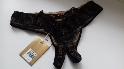 AGENT PROVOCATEUR SOIREE BLACK/GOLD ADELIA OUVERT BRIEF SIZE 4 LARGE UK 12 BNWT - Picture 2 of 9