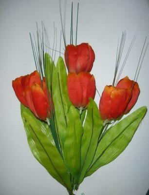 Orange Tulpenbusch x7 Blüten + Zwiebelgras Frühling Seide Blumen 18 Zoll