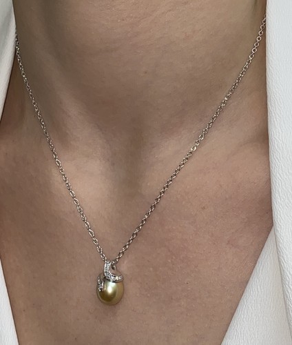 Collar De Oro Blanco 18 kt. Con Diamantes Naturales Y Perla GOLD ct. 11,27 - Imagen 5 de 5