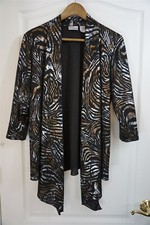Chicos Shear Animal Print Open Front Jacket Long Sleeve Size 1 M 