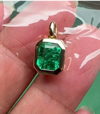 Natural Emerald Pendant May Birthstone Pendant Necklace 14K Yellow Gold Plated