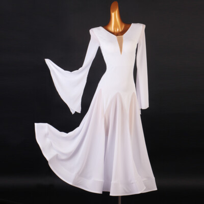 Latin Ballroom Dance Dress Modern Salsa Waltz Standard Long Dress#F591  White | eBay