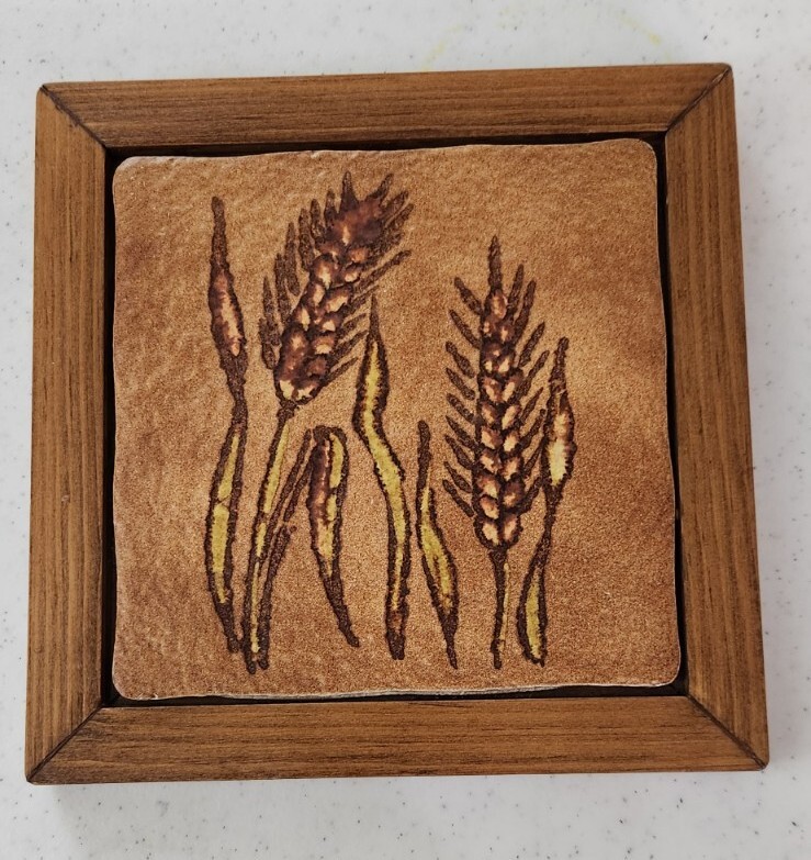 Vintage 1960's SEMIGRES Wheat Stalks Tile Trivet Cottage