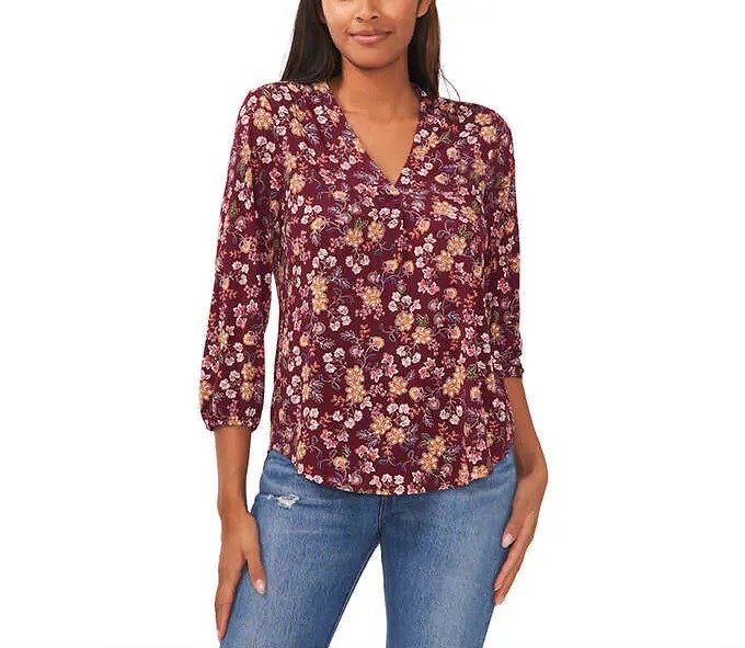 NWT Vince Camuto Women's V-Neck Top Purple Multi Floral Size XS