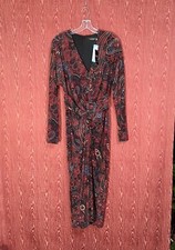 Lauren Ralph Lauren Jelberta, LD Holiday 23 Wrap Checked Paisley Dress RED Sz 8