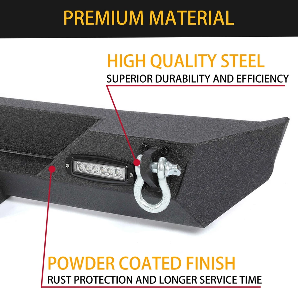 Rear Bumper W/ D-Rings & Led Lights Hitch Receiver For 87-06 Jeep Wrangler TJ YJ - Imagem 3 de 4