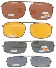 Clip On Sunglasses - Rectangle Frame Glasses - Size + Lens Options - USA Stock