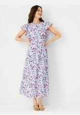 NWT 179 Ann Taylor Floral Ruffle Sleeve Maxi Dress Cherry Glow XS