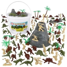 TimMee Processed Plastic Prehistoric Dinosaur Cavemen Tim Mee Bucket Playset USA