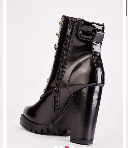PVC Lace Up Boots Heels Size 5 38 Black Military Combat - Picture 3 of 4