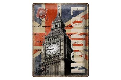 Blechschild London 30x40 cm Big Ben berühmter Uhrturm Deko Schild