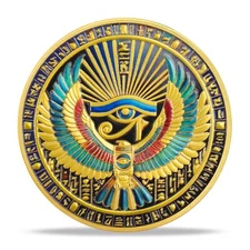 Ancient Egyptian Pharaoh Coin Eye of Horus and Pyramid Design Egypt Art Keepsake